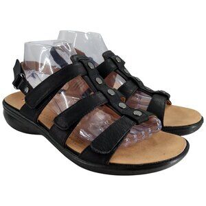 Revere Toledo Black Leather Comfort Sandals Size 41 US 10 Stud Adjustable Strap